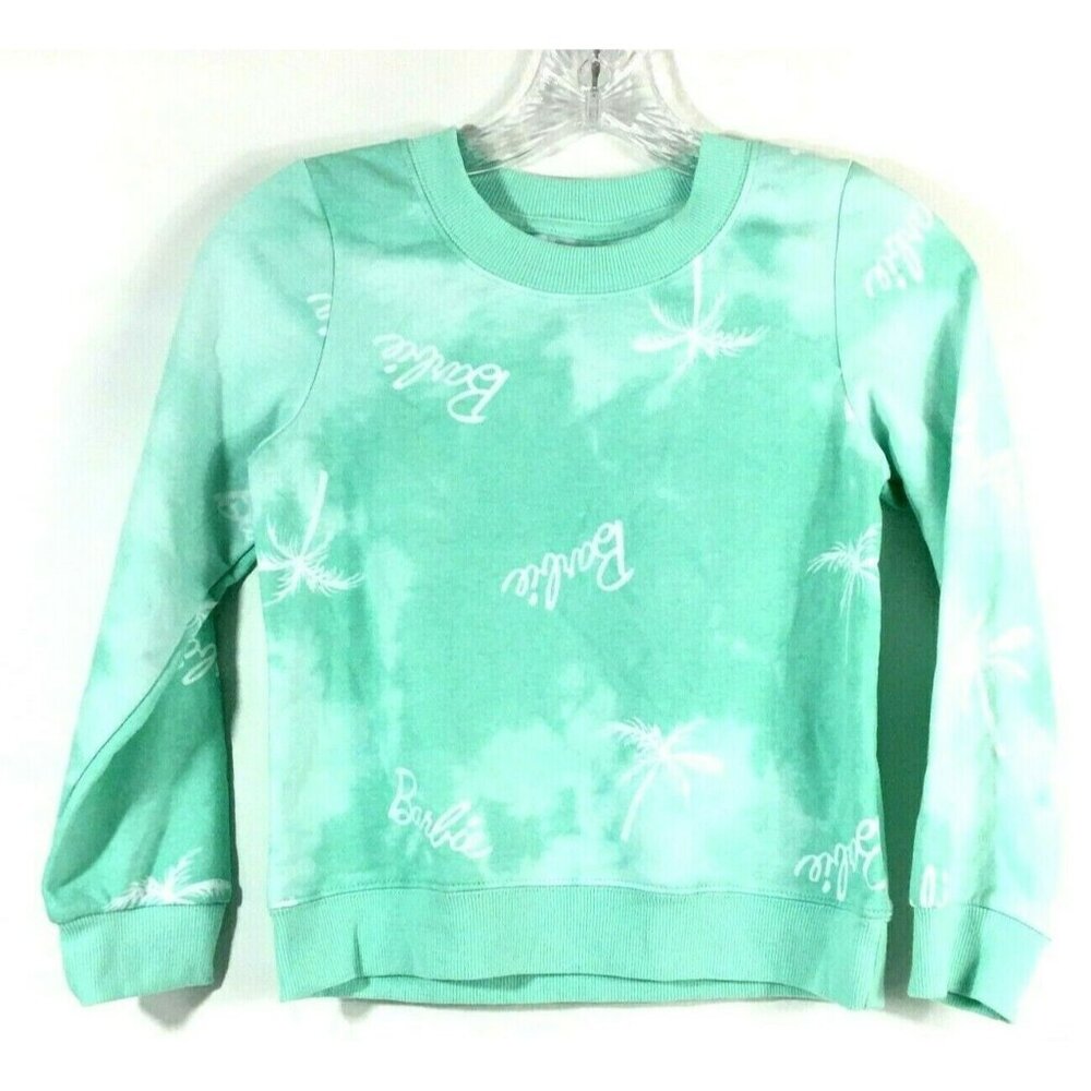 Barbie Girls Palm Trees Tie Dye Printed Pullover Sweatshirt XS 4-5 Mint Green